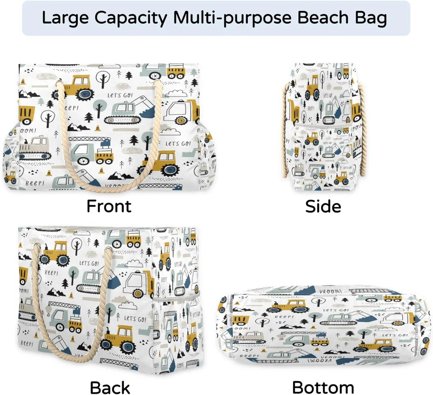Large Beach Tote Bags for Women, Waterproof Beach Bag with Zipper, Swim Pool Tote Bags