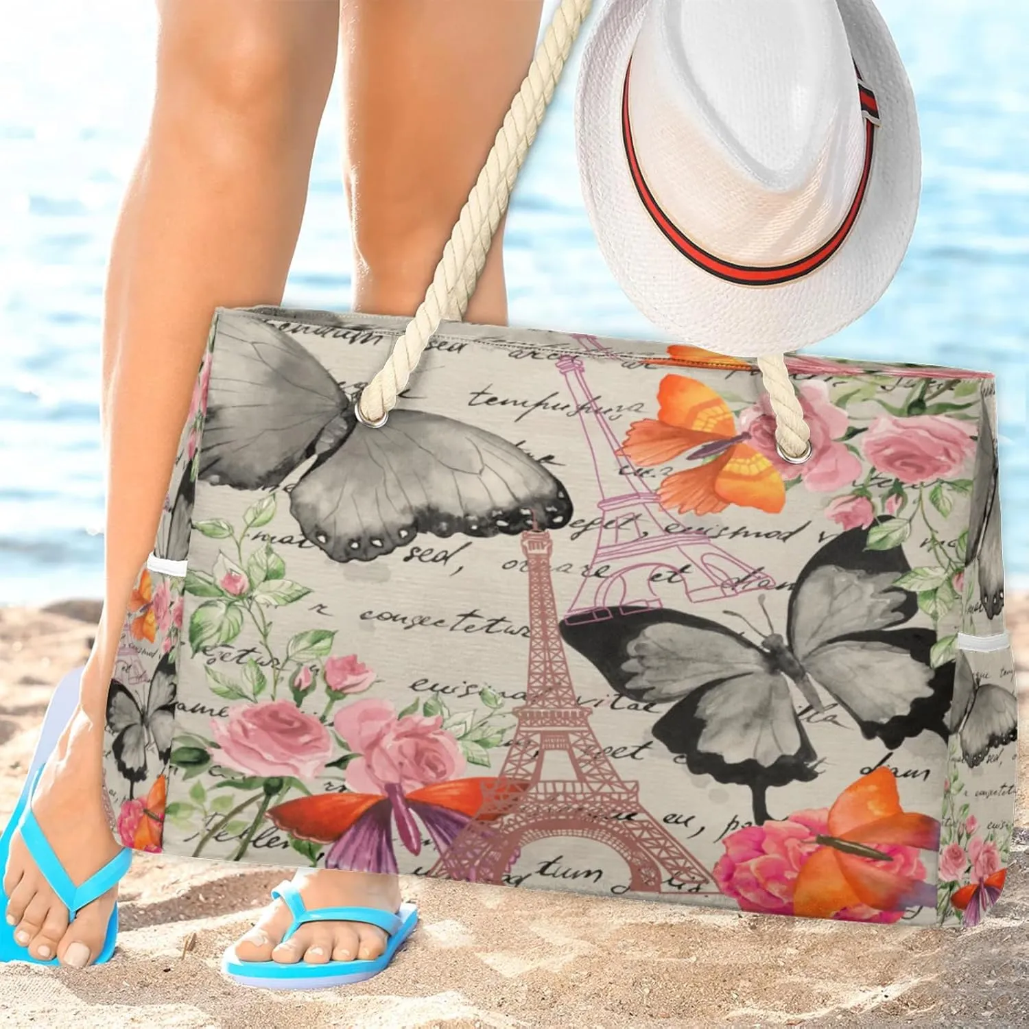 Large Beach Tote Bags with Zipper, Beach Bag for Women, Waterproof Sandproof Pool Swim Bags, Travel Tote Bag