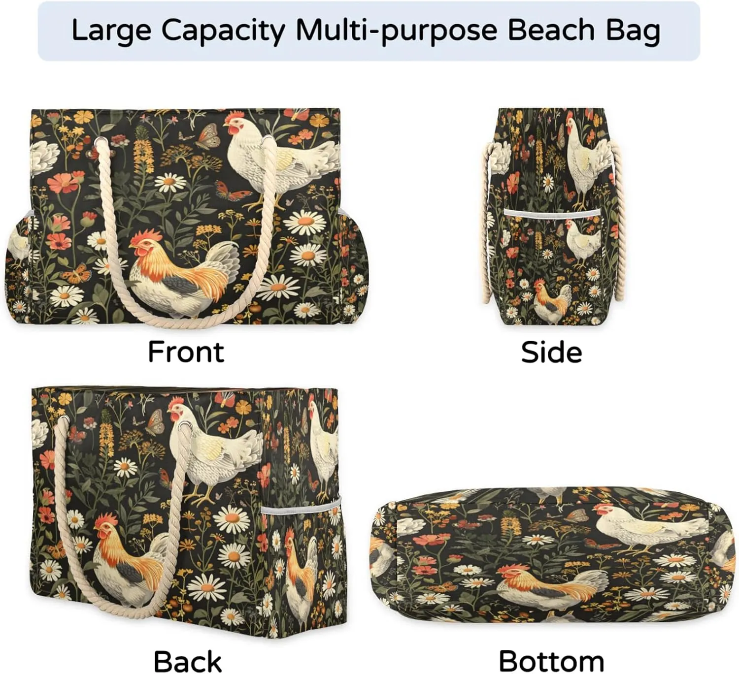 Large Beach Tote Bags with Zipper, Beach Bag for Women, Waterproof Sandproof Pool Swim Bags, Travel Tote Bag