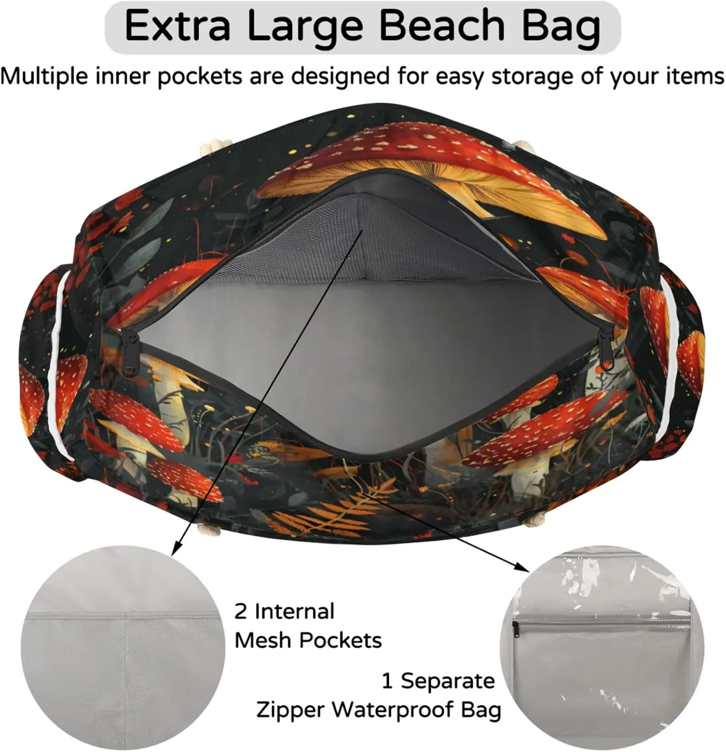 Large Beach Tote Bags with Zipper, Beach Bag for Women, Waterproof Sandproof Pool Swim Bags, Travel Tote Bag