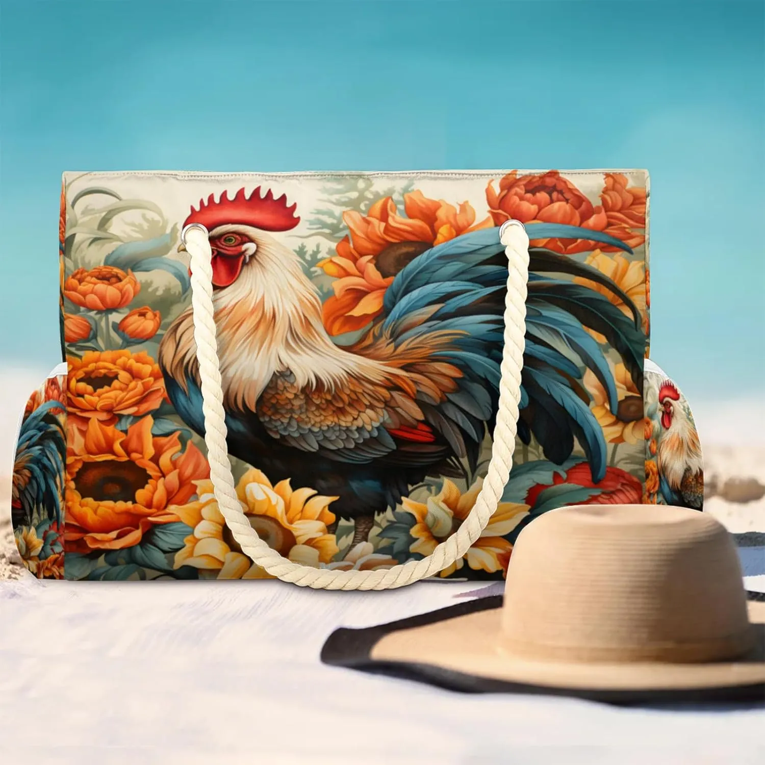 Large Beach Tote Bags with Zipper, Beach Bag for Women, Waterproof Sandproof Pool Swim Bags, Travel Tote Bag