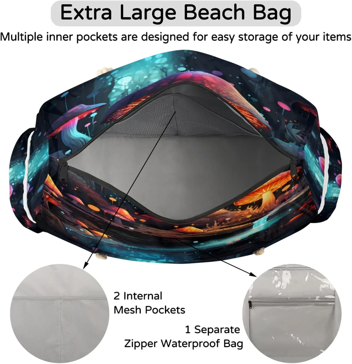 Large Beach Tote Bags with Zipper, Beach Bag for Women, Waterproof Sandproof Pool Swim Bags, Travel Tote Bag