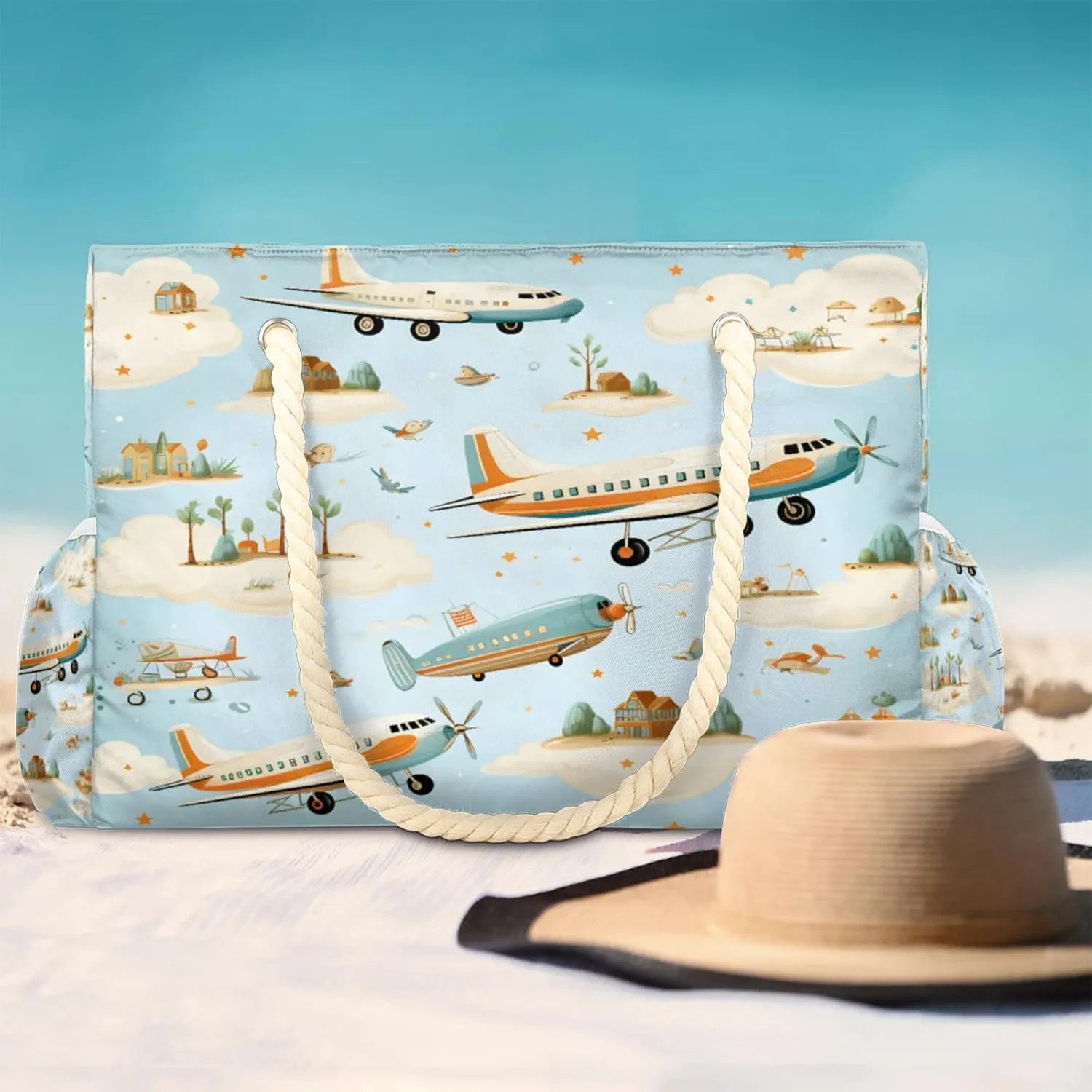 Large Beach Tote Bags with Zipper, Beach Bag for Women, Waterproof Sandproof Pool Swim Bags, Travel Tote Bag