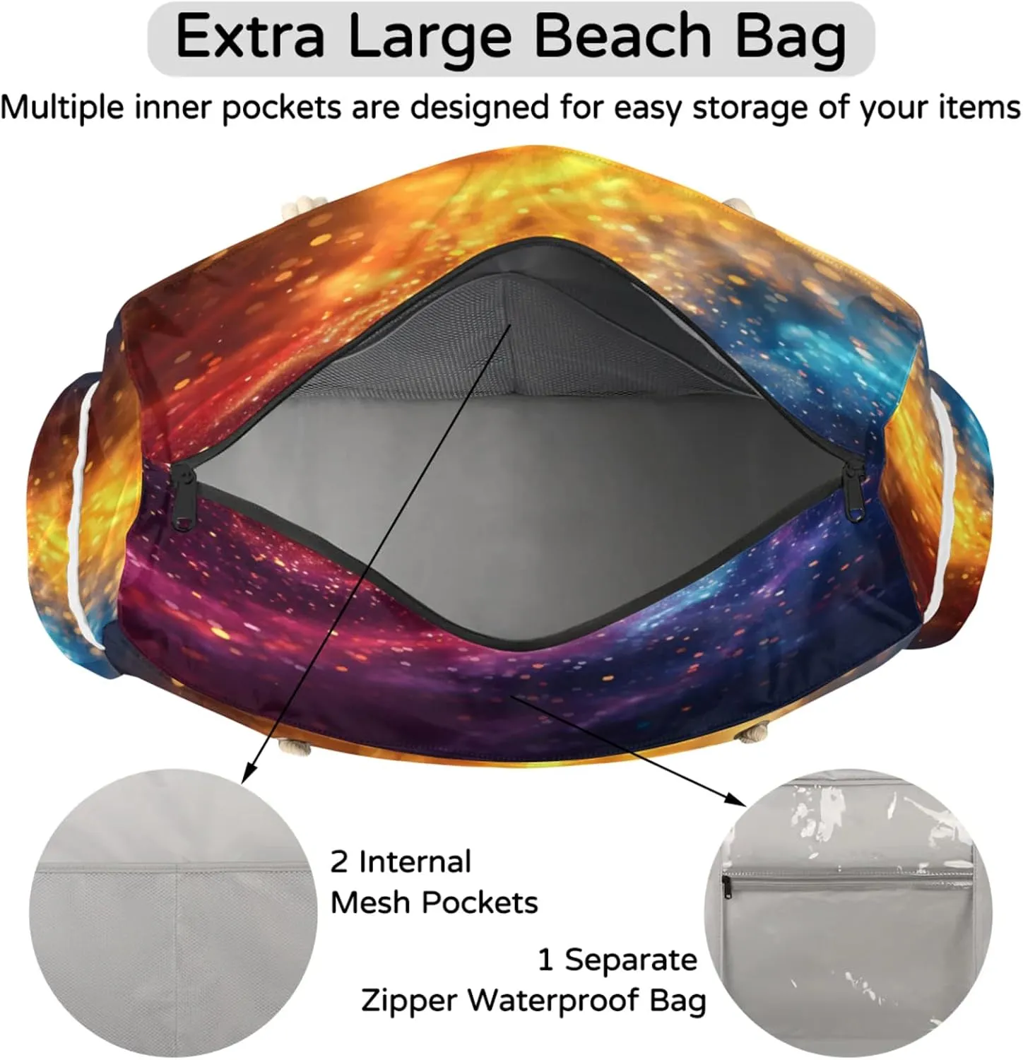 Large Beach Tote Bags with Zipper, Beach Bag for Women, Waterproof Sandproof Pool Swim Bags, Travel Tote Bag