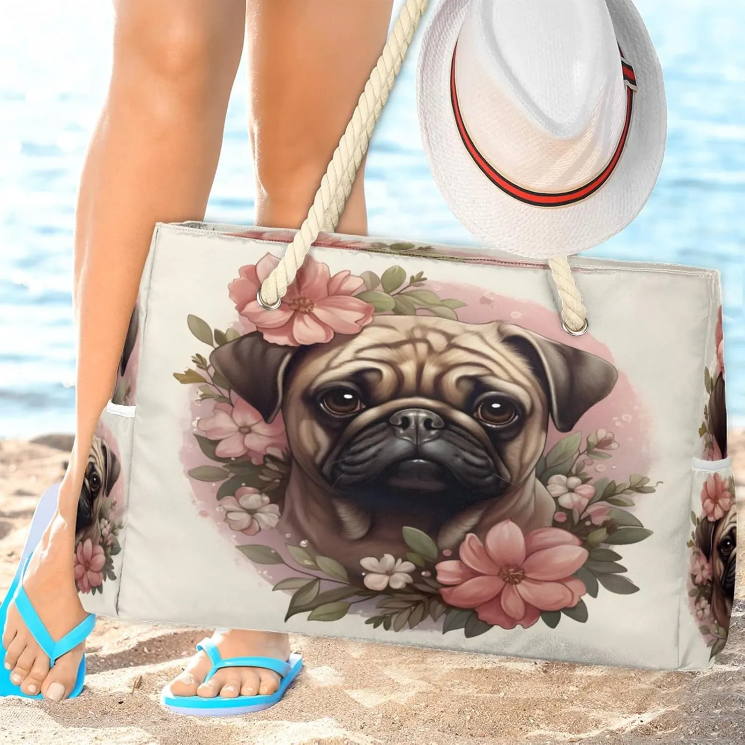 Large Beach Tote Bags with Zipper, Beach Bag for Women, Waterproof Sandproof Pool Swim Bags, Travel Tote Bag