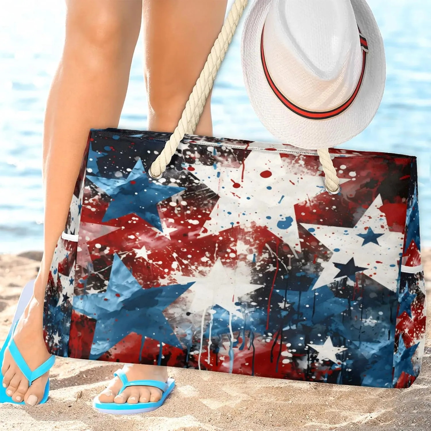 Large Beach Tote Bags with Zipper, Beach Bag for Women, Waterproof Sandproof Pool Swim Bags, Travel Tote Bag