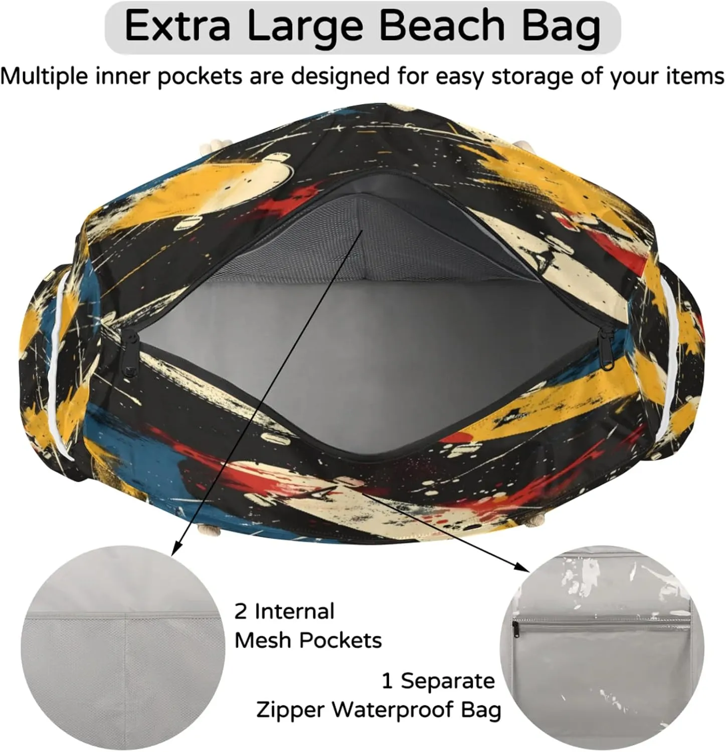Large Beach Tote Bags with Zipper, Beach Bag for Women, Waterproof Sandproof Pool Swim Bags, Travel Tote Bag