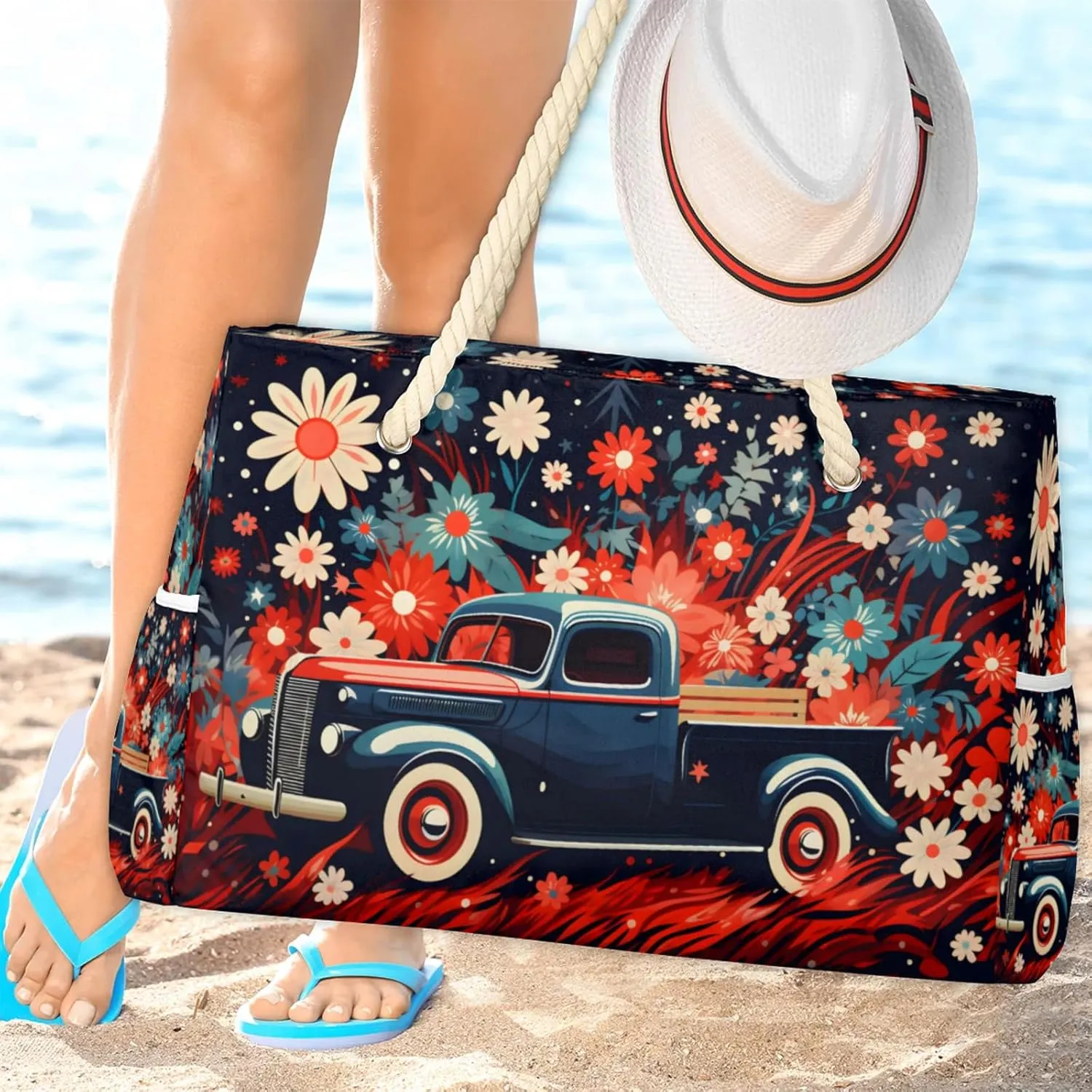 Large Beach Tote Bags with Zipper, Beach Bag for Women, Waterproof Sandproof Pool Swim Bags, Travel Tote Bag