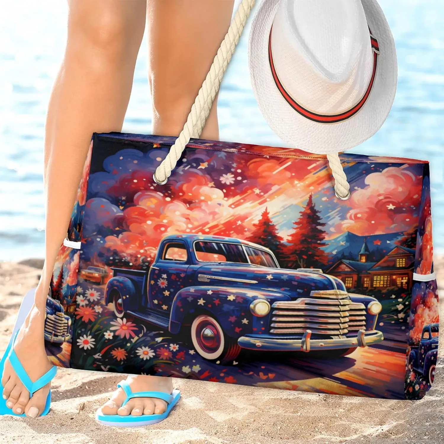 Large Beach Tote Bags with Zipper, Beach Bag for Women, Waterproof Sandproof Pool Swim Bags, Travel Tote Bag