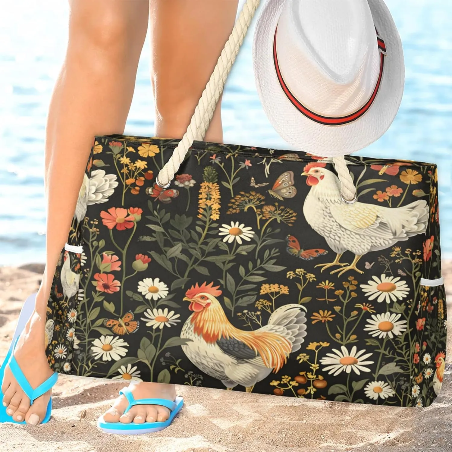 Large Beach Tote Bags with Zipper, Beach Bag for Women, Waterproof Sandproof Pool Swim Bags, Travel Tote Bag