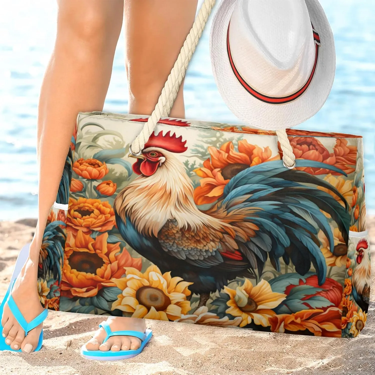 Large Beach Tote Bags with Zipper, Beach Bag for Women, Waterproof Sandproof Pool Swim Bags, Travel Tote Bag