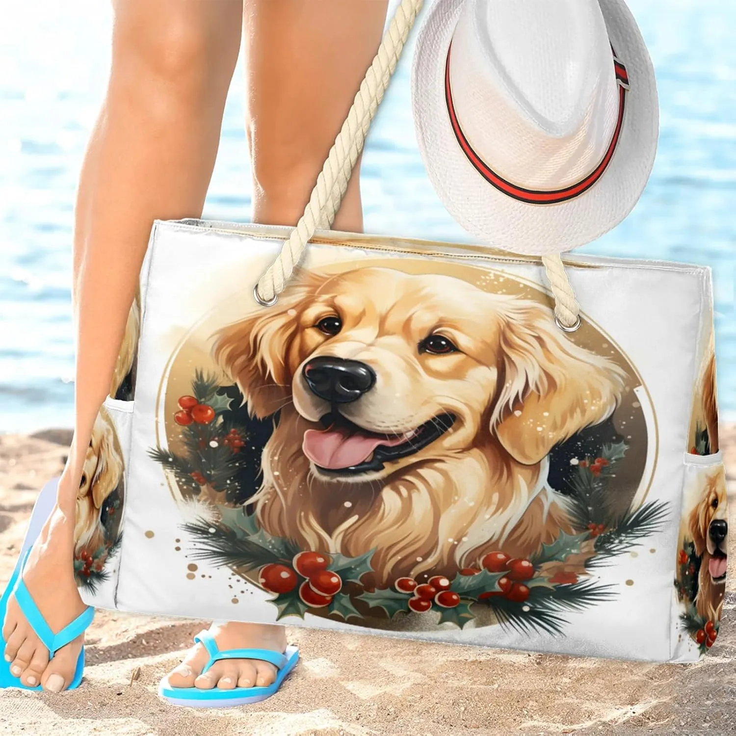 Large Beach Tote Bags with Zipper, Beach Bag for Women, Waterproof Sandproof Pool Swim Bags, Travel Tote Bag
