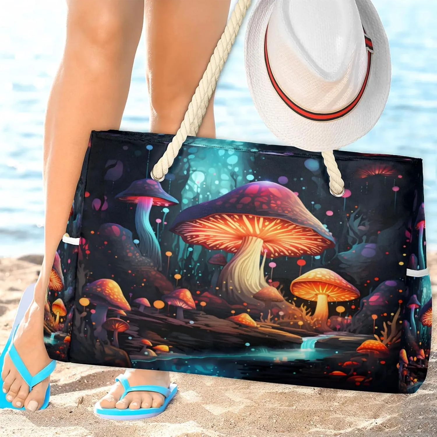 Large Beach Tote Bags with Zipper, Beach Bag for Women, Waterproof Sandproof Pool Swim Bags, Travel Tote Bag