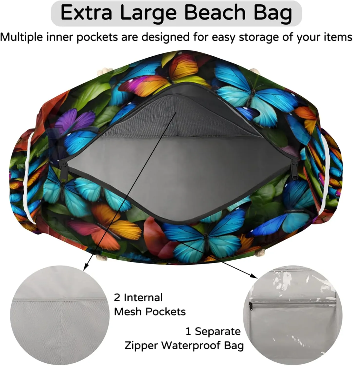 Large Beach Tote Bags with Zipper, Beach Bag for Women, Waterproof Sandproof Pool Swim Bags, Travel Tote Bag