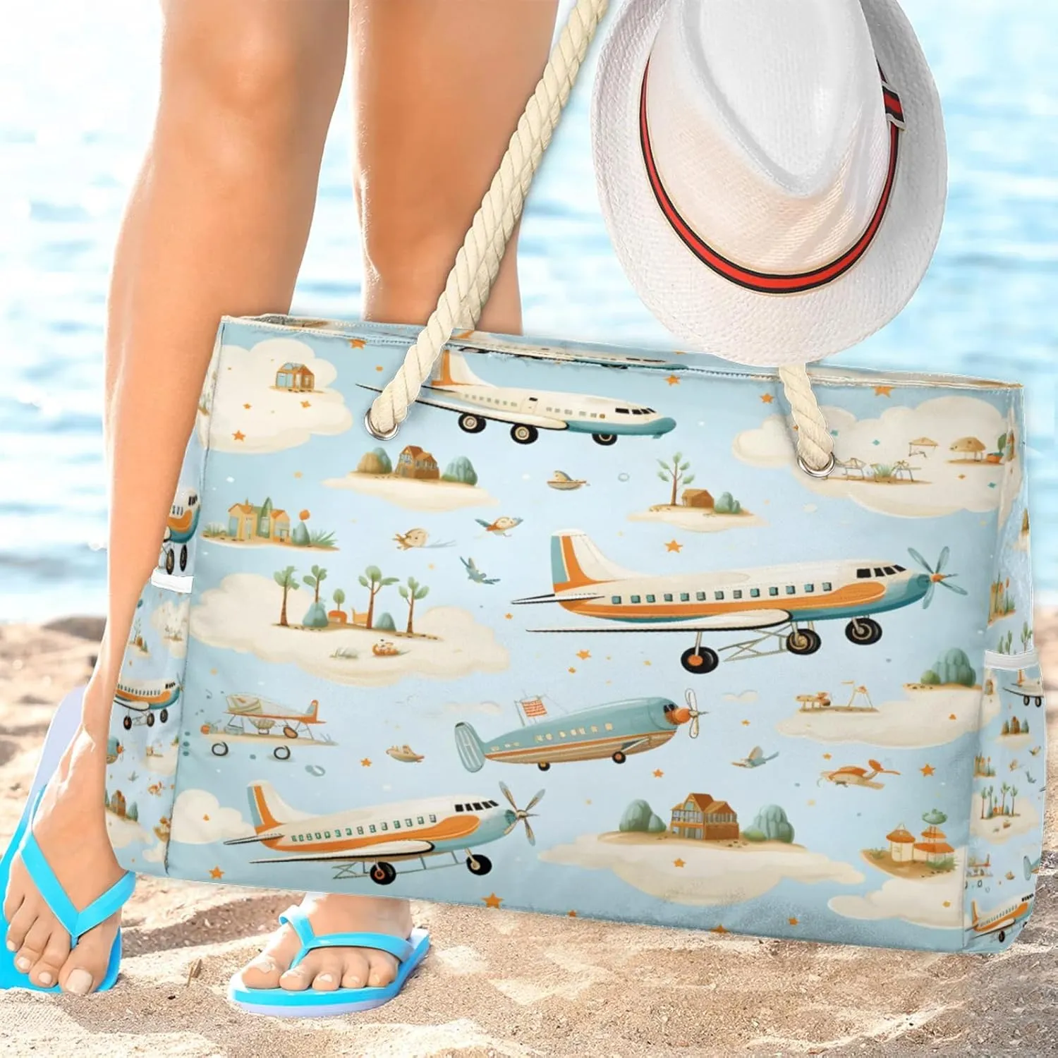 Large Beach Tote Bags with Zipper, Beach Bag for Women, Waterproof Sandproof Pool Swim Bags, Travel Tote Bag
