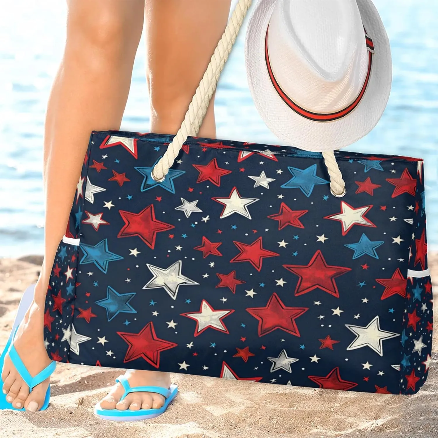 Large Beach Tote Bags with Zipper, Beach Bag for Women, Waterproof Sandproof Pool Swim Bags, Travel Tote Bag