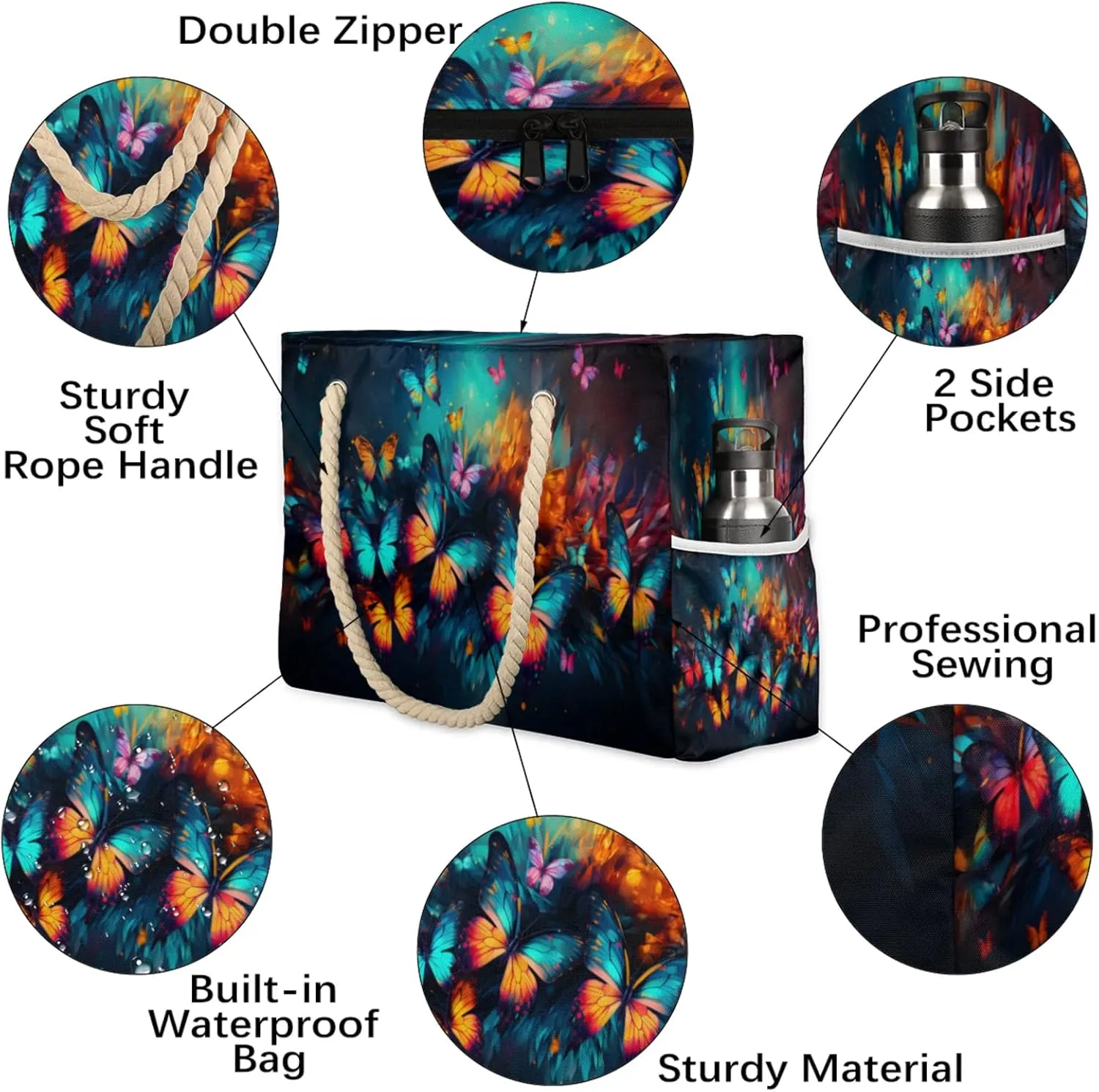 Large Beach Tote Bags with Zipper, Beach Bag for Women, Waterproof Sandproof Pool Swim Bags, Travel Tote Bag