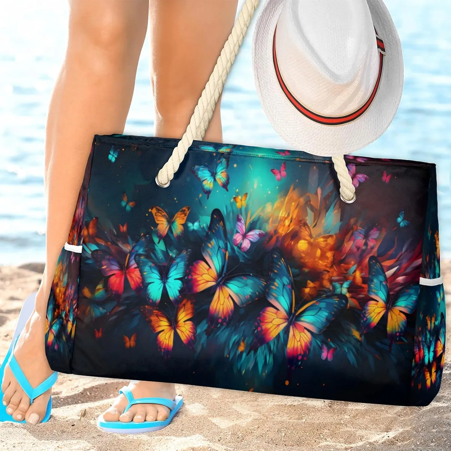Large Beach Tote Bags with Zipper, Beach Bag for Women, Waterproof Sandproof Pool Swim Bags, Travel Tote Bag