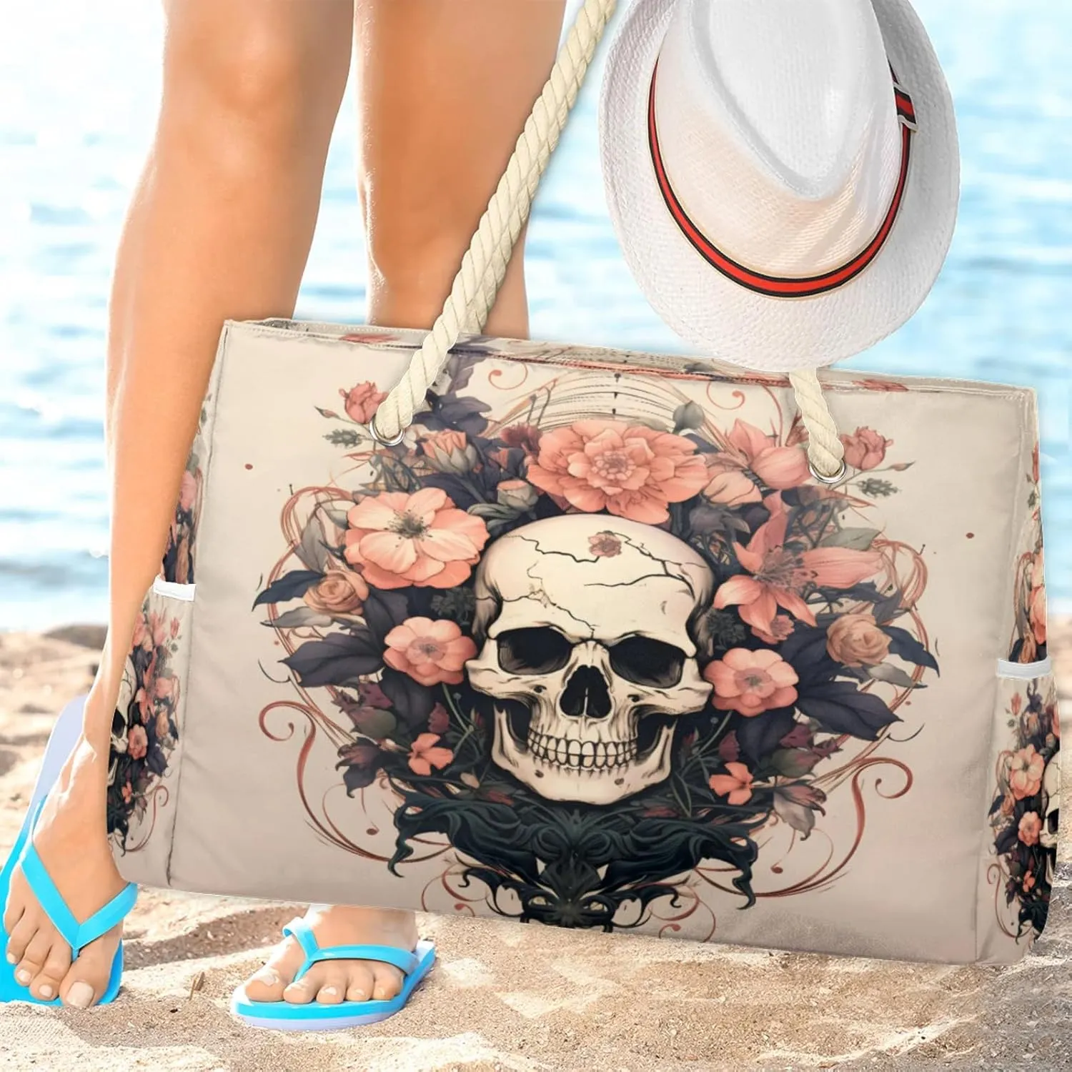 Large Beach Tote Bags with Zipper, Beach Bag for Women, Waterproof Sandproof Pool Swim Bags, Travel Tote Bag