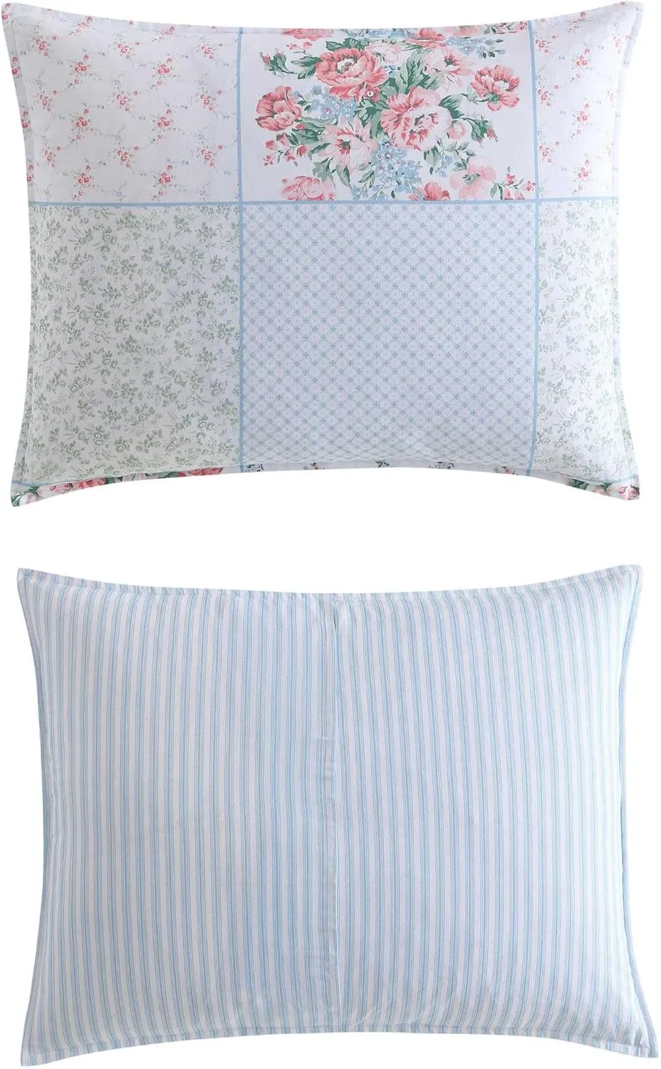 Laura Ashley - Duvet Set, Super Soft & Cozy Bedding, Includes Matching Shams & Bonus Throw Pillow Covers, Luxurious Home Decor (Hope Patchwork Blue, Full/Queen)