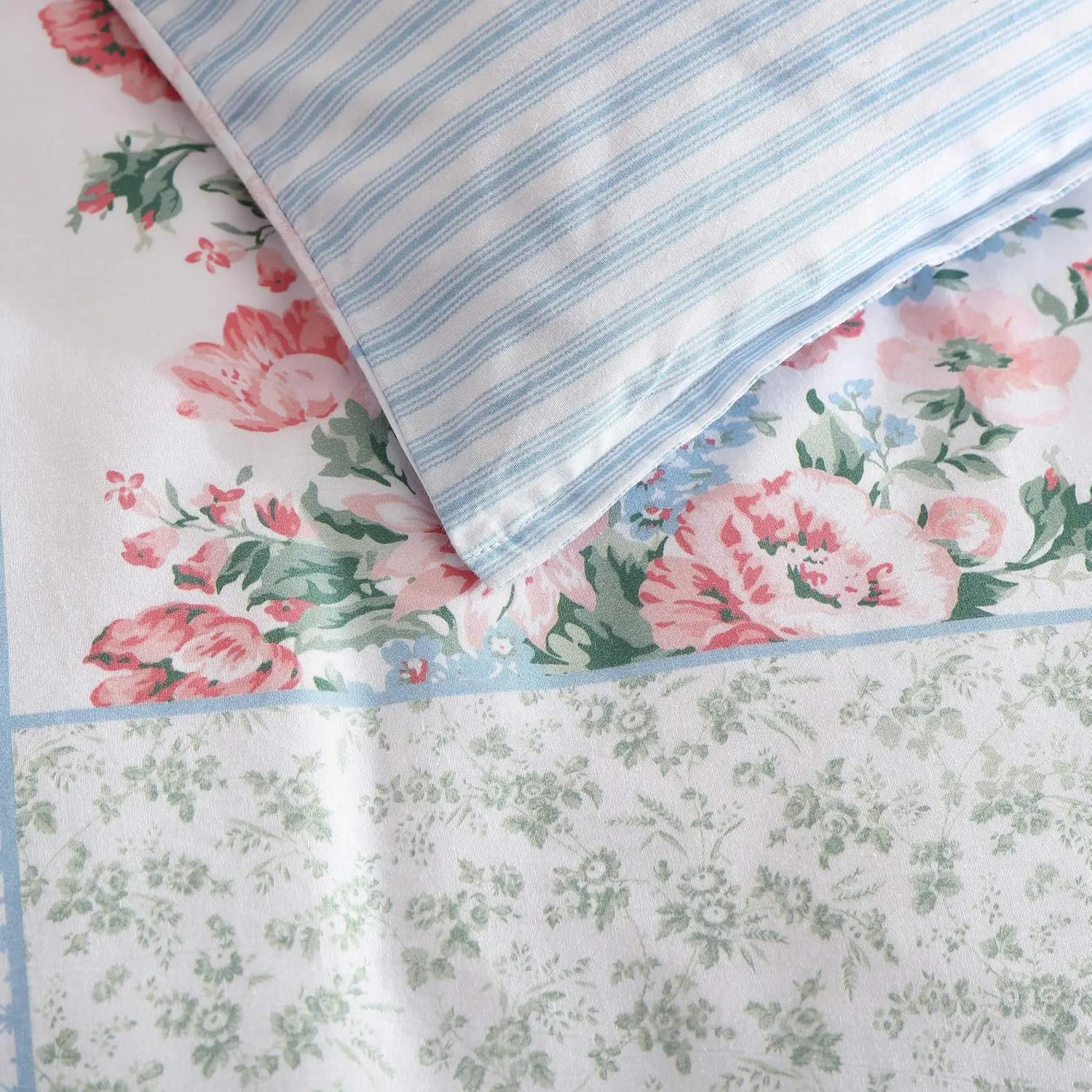 Laura Ashley - Duvet Set, Super Soft & Cozy Bedding, Includes Matching Shams & Bonus Throw Pillow Covers, Luxurious Home Decor (Hope Patchwork Blue, Full/Queen)