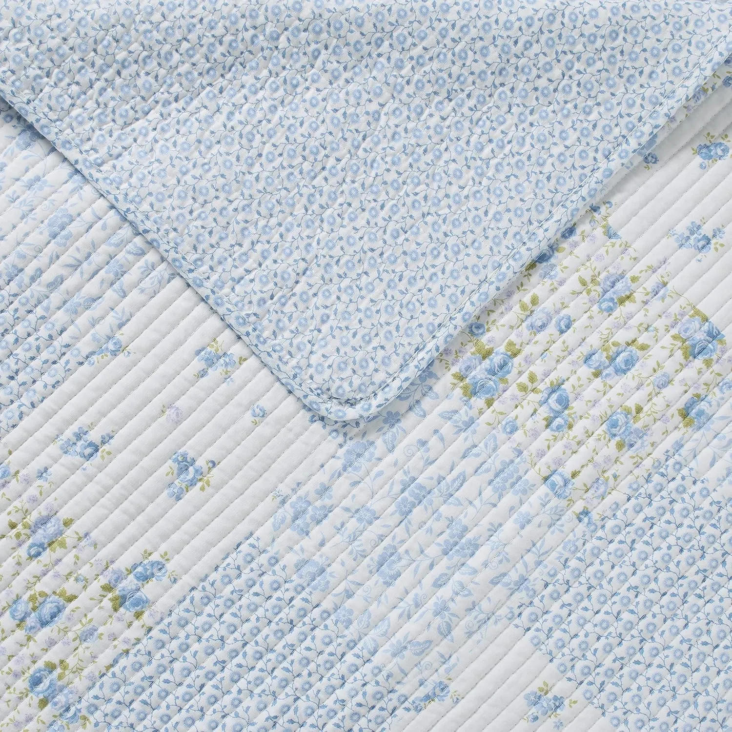 Laura Ashley - King Quilt Set, Cotton Reversible Bedding with Matching Shams, Bedroom Decor Ideal for All Seasons (Kenna Blue, King)