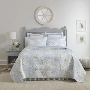 Laura Ashley - King Quilt Set, Cotton Reversible Bedding with Matching Shams, Bedroom Decor Ideal for All Seasons (Kenna Blue, King)