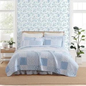 Laura Ashley - Queen Quilt Set, Reversible Premium Bedding with Matching Shams, Luxuriously Soft Home Decor (Colleens Coastal Patchwork Blue, Queen)