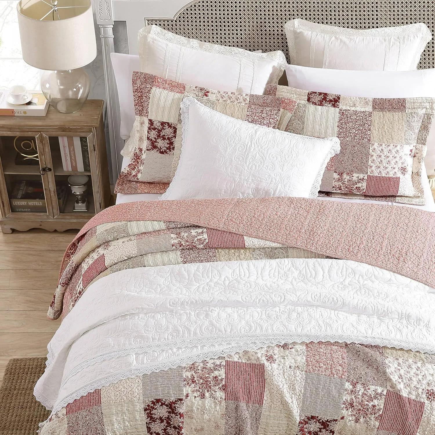 Laura Ashley - Twin Quilt Set, Reversible Cotton Bedding with Matching Sham, Patchwork Inspired Home Decor (Celina Patchwork Red, Twin)