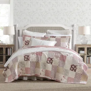 Laura Ashley - Twin Quilt Set, Reversible Cotton Bedding with Matching Sham, Patchwork Inspired Home Decor (Celina Patchwork Red, Twin)