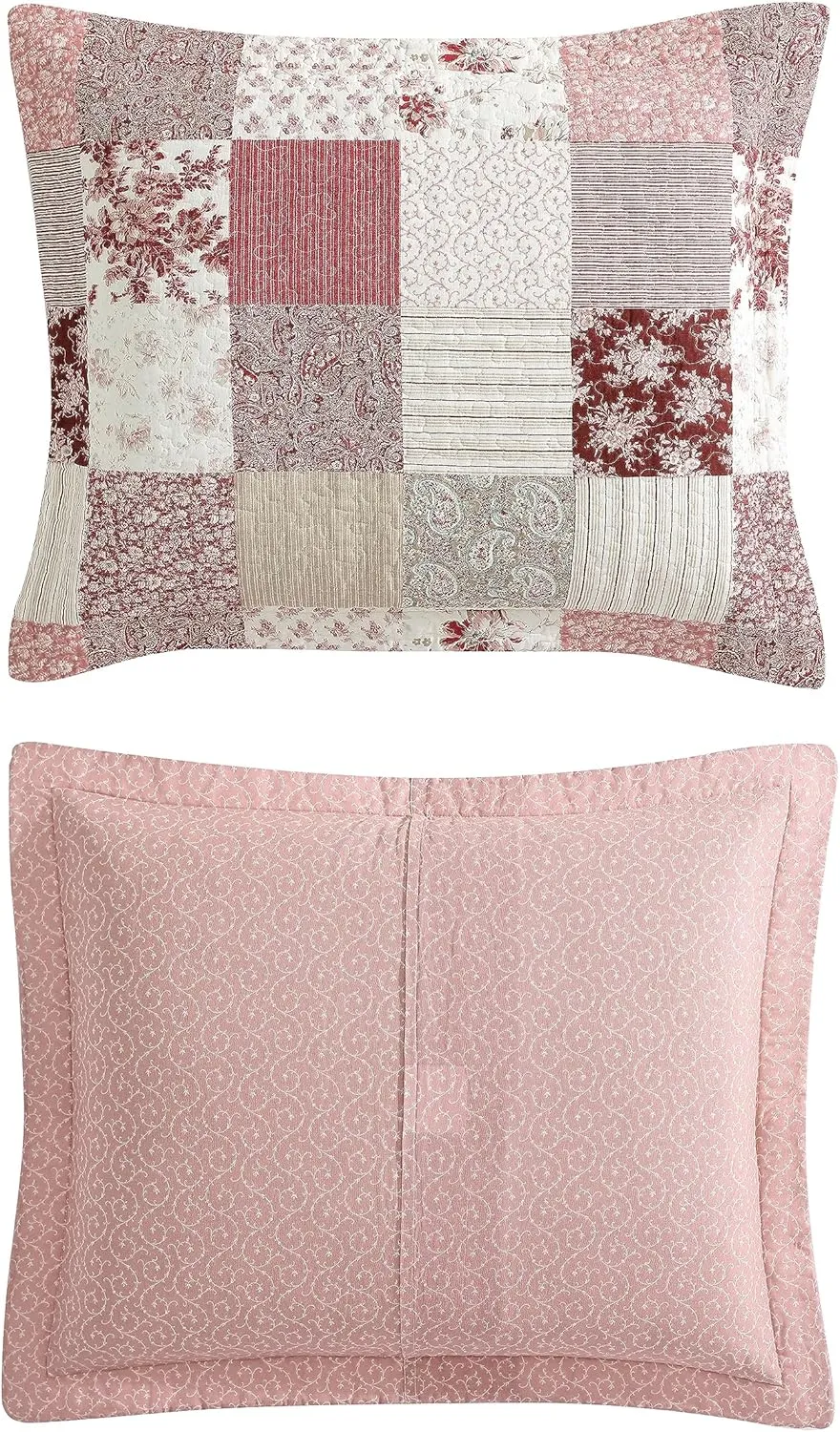 Laura Ashley - Twin Quilt Set, Reversible Cotton Bedding with Matching Sham, Patchwork Inspired Home Decor (Celina Patchwork Red, Twin)
