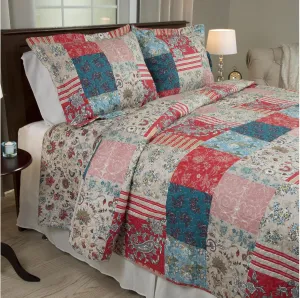 Lavish Home 3-Piece Quilt Set - Mallory Classic Patchwork Full/Queen Quilt with 2 Pillow Shams - Machine Washable Lightweight Bedding (Multicolor)