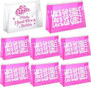 Layhit 8 Pcs Let's Go Girls Bachelorette Makeup Bags Retro Clear Disco Cowgirl Travel Toiletry Case with Zipper Arty Supplies Decorations Gifts for Women