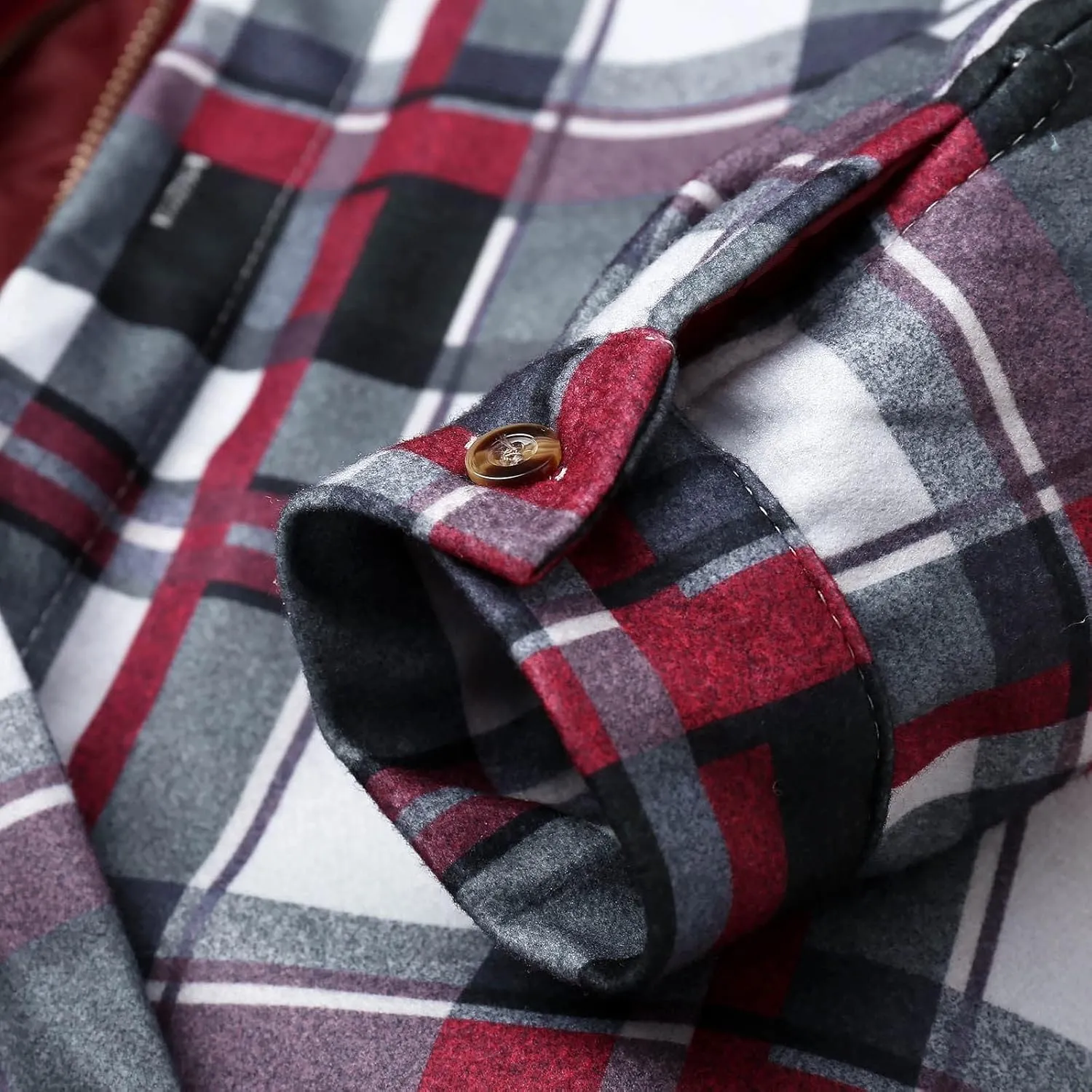 LCMTWX Fleece Plaid Flannel Jacket Plaid Print Lapel Button Down Pocket Long Sleeve Shirt Patchwork Jacket Thickened Sherpa
