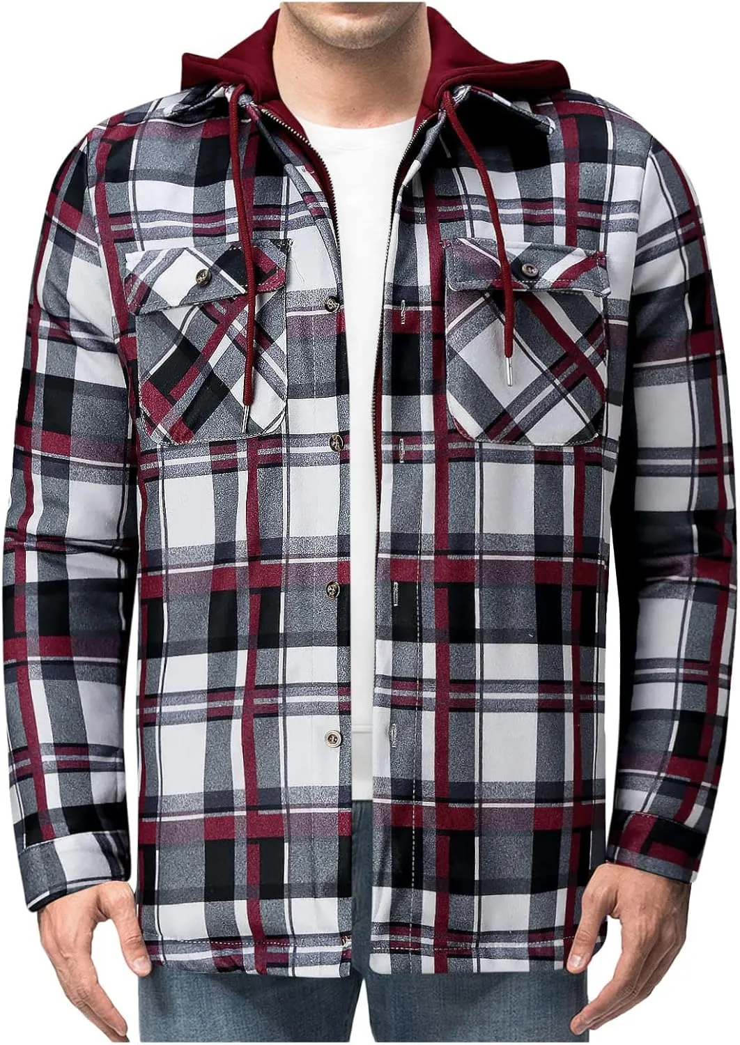 LCMTWX Fleece Plaid Flannel Jacket Plaid Print Lapel Button Down Pocket Long Sleeve Shirt Patchwork Jacket Thickened Sherpa
