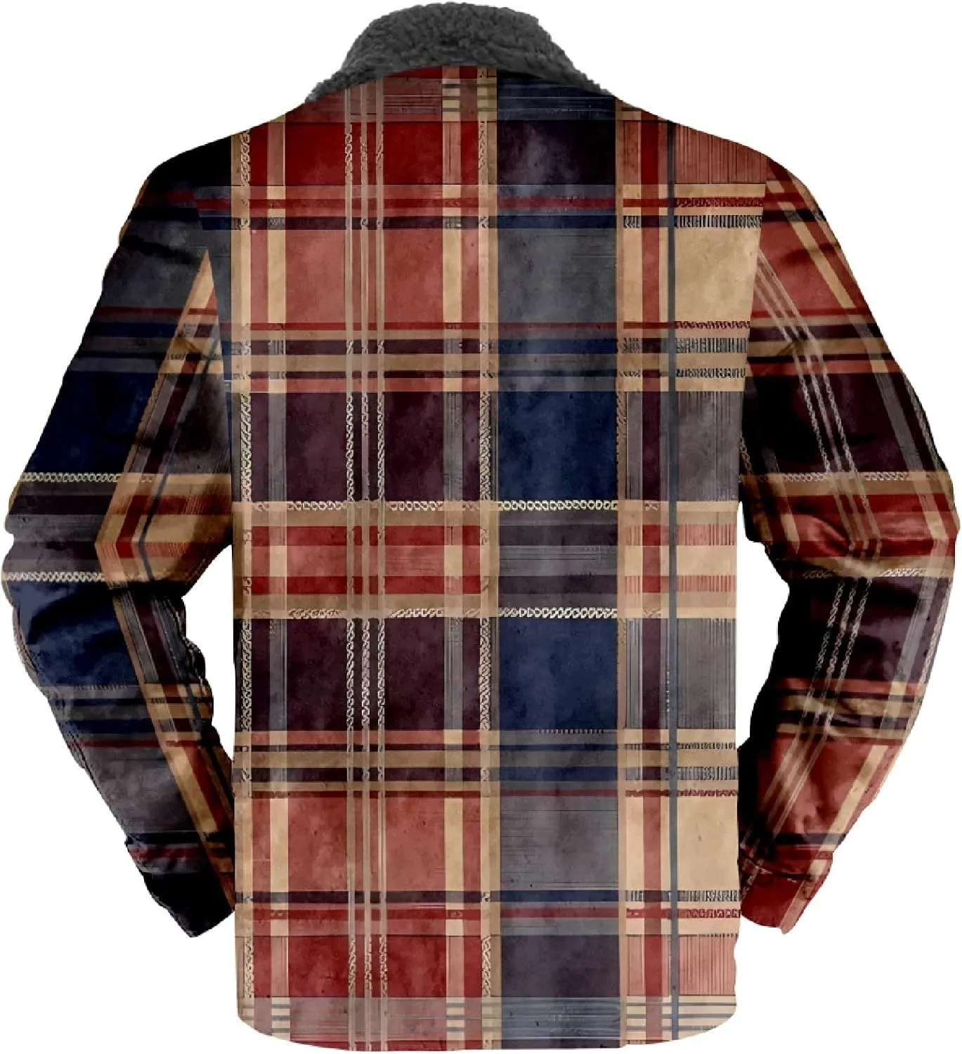 LCMTWX Men's Cotton Plaid Shirts Jacket Print Hooded Zipper Pocket Long Sleeve Shirt Patchwork Jacket Loose Thickened Heavy