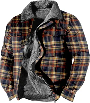 LCMTWX Men's Plaid Hooded Shirts Print Hooded Zipper Pocket Long Sleeve Shirt Patchwork Jacket Casual Loose Thickened