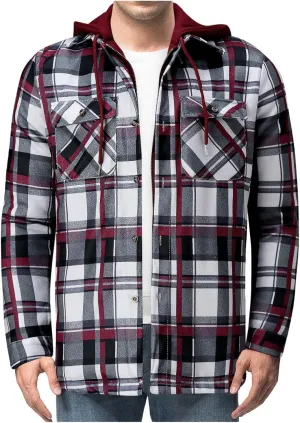LCMTWX Mens Plaid Jacket And Winter Boho Print Hooded Zipper Pocket Long Sleeve Shirt Patchwork Casual Loose Thicken