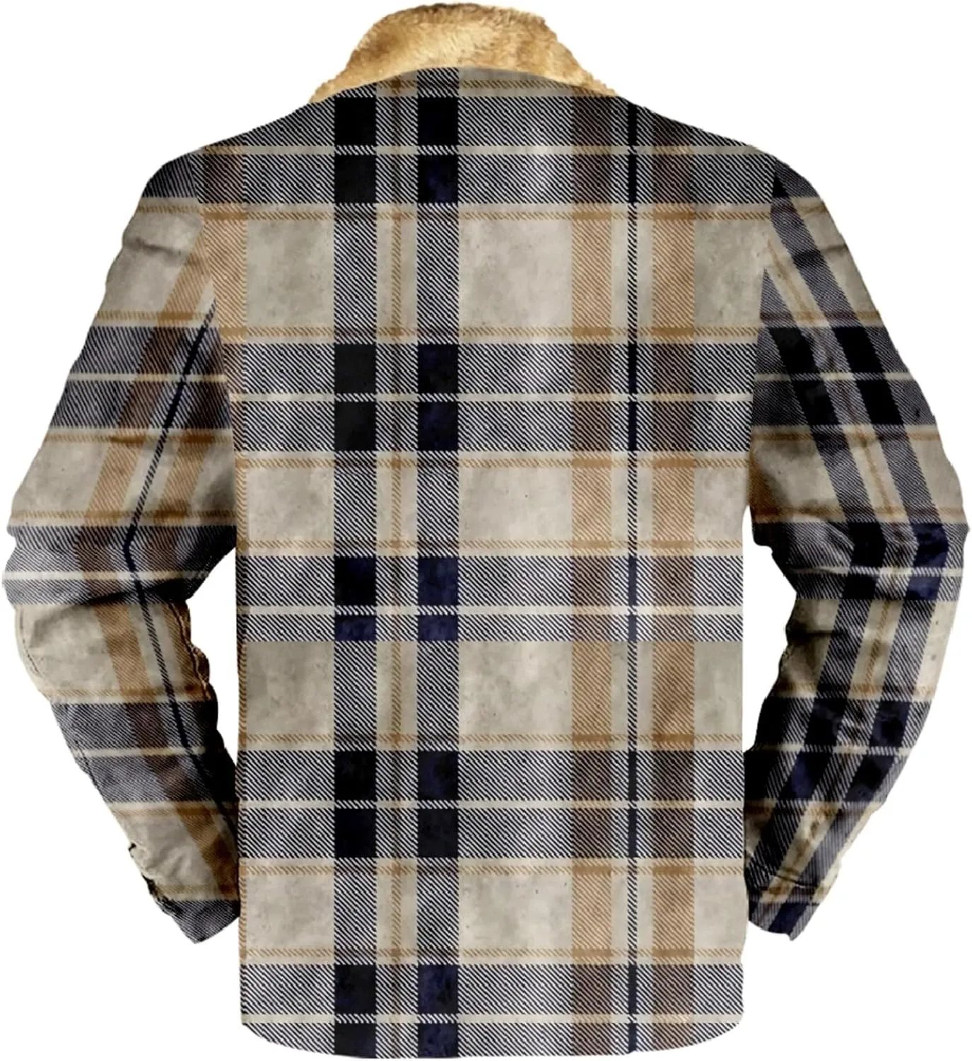 LCMTWX Mens Plaid Jacket Casual Plaid Print Hooded Zipper Pocket Long Sleeve Shirt Patchwork Jacket Loose Thickened ​Coat