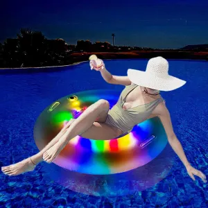 LED Inflatable Pool Floats, 39.4 "Clear Swimming Rings with Double Handles, Battery Powered LED Inflatable Adult Pool Float Tube, Party Supplies for Pools and Beach