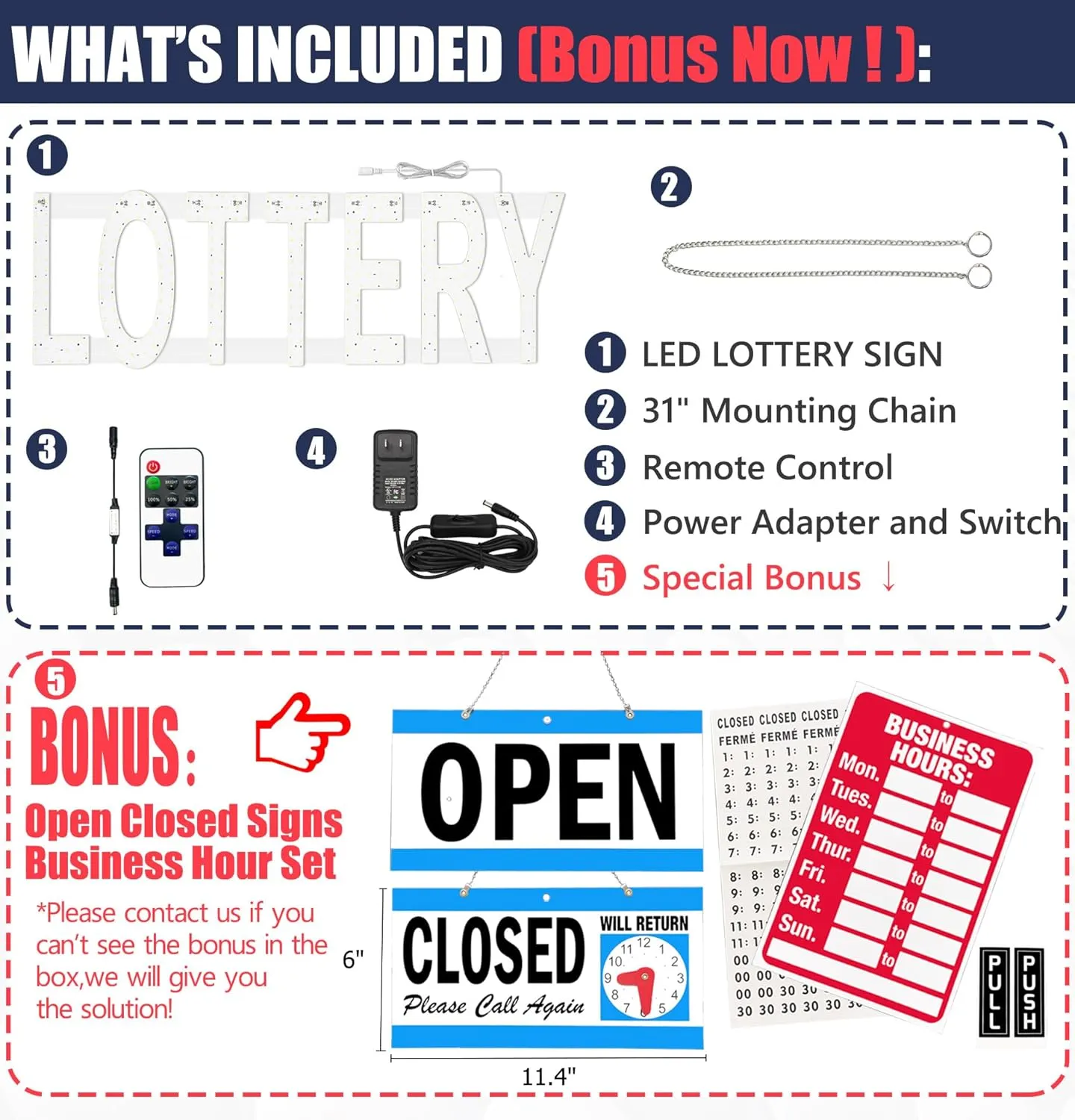 LED LOTTERY Sign for Business,30"x10" LOTTO Grocery Shop Store Sign with Remote Control & Hanging Installation Bright Led for Window Wall Door