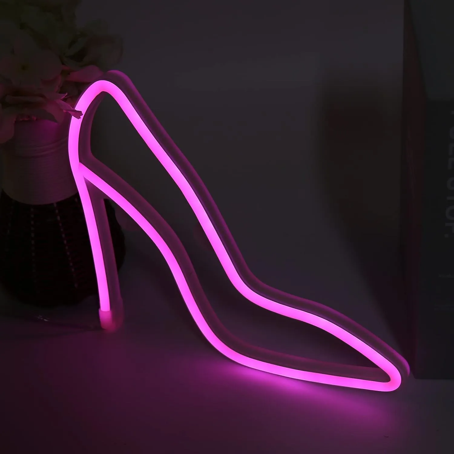 LED Neon Sign Lamp High Heeled Shoe Neon Light for Festival Party KTV Bar Home Bedroom DecorationPink Excels Deco Enhancing the of Dinner Birthday and I LED Night LightNeon (Pink)