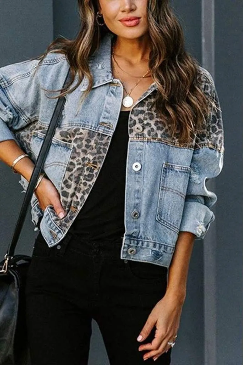LEOPARD PATCHWORK DENIM JACKET