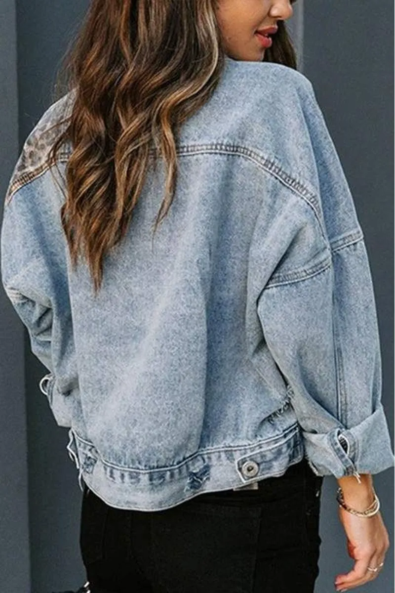 LEOPARD PATCHWORK DENIM JACKET