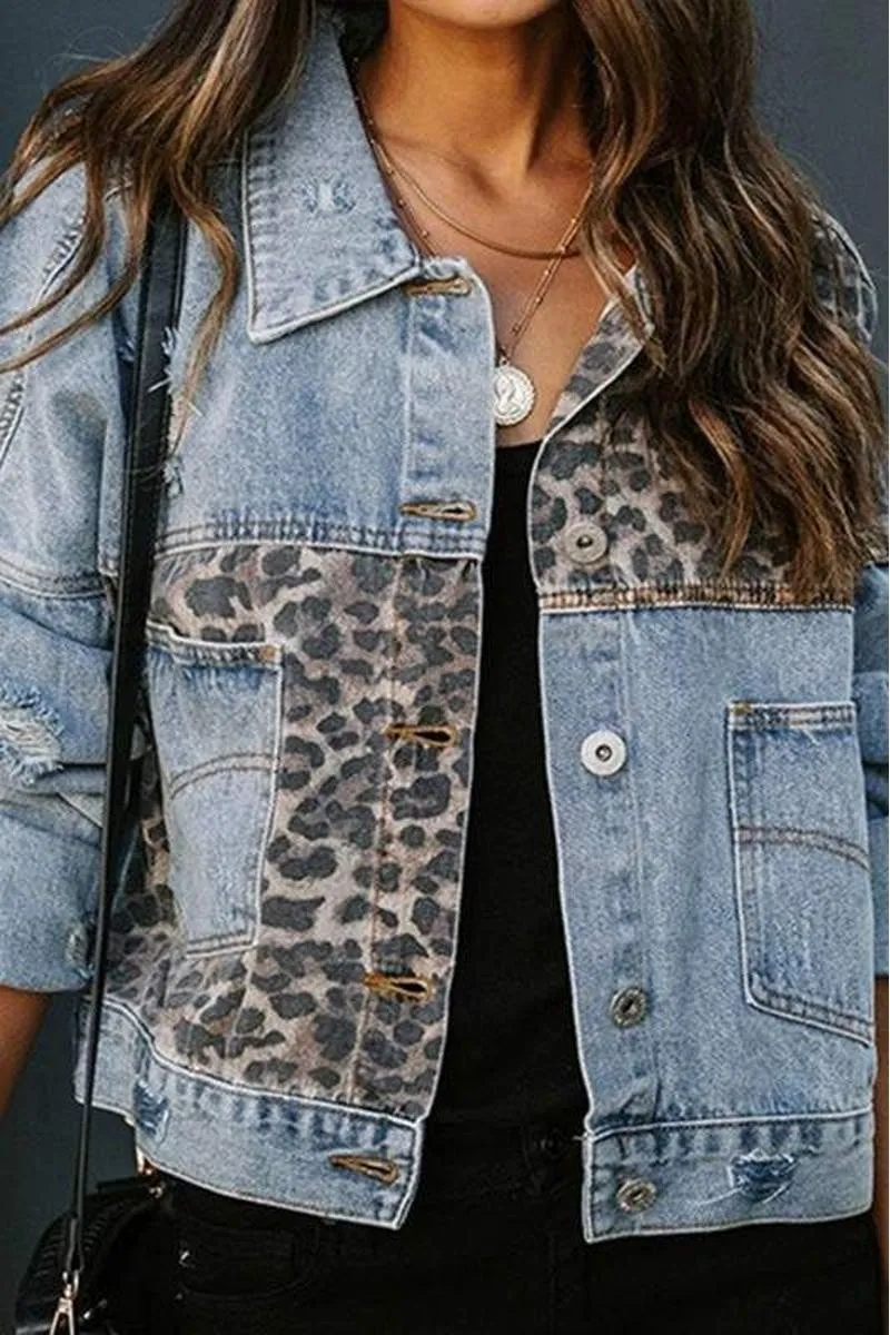 LEOPARD PATCHWORK DENIM JACKET