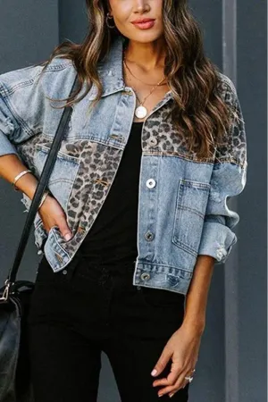 LEOPARD PATCHWORK DENIM JACKET