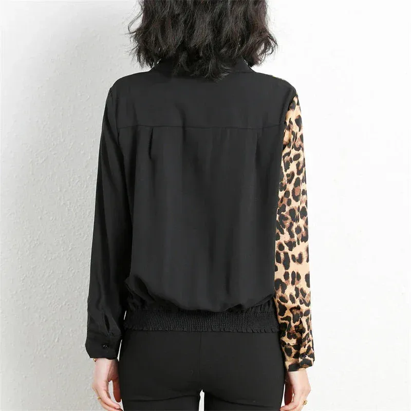 Leopard Print Patchwork Blouse
