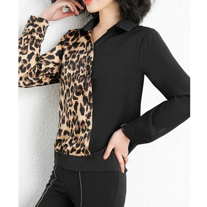Leopard Print Patchwork Blouse