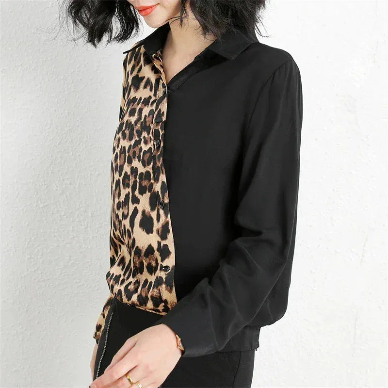 Leopard Print Patchwork Blouse