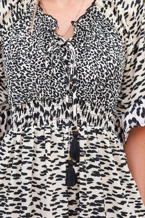 Leopard Print Patchwork Tiered Maxi Dress